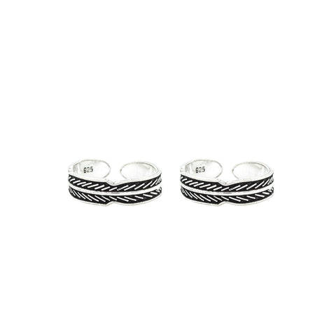 925 Sterling Silver Chevron Pattern Adjustable Toe Rings for Women