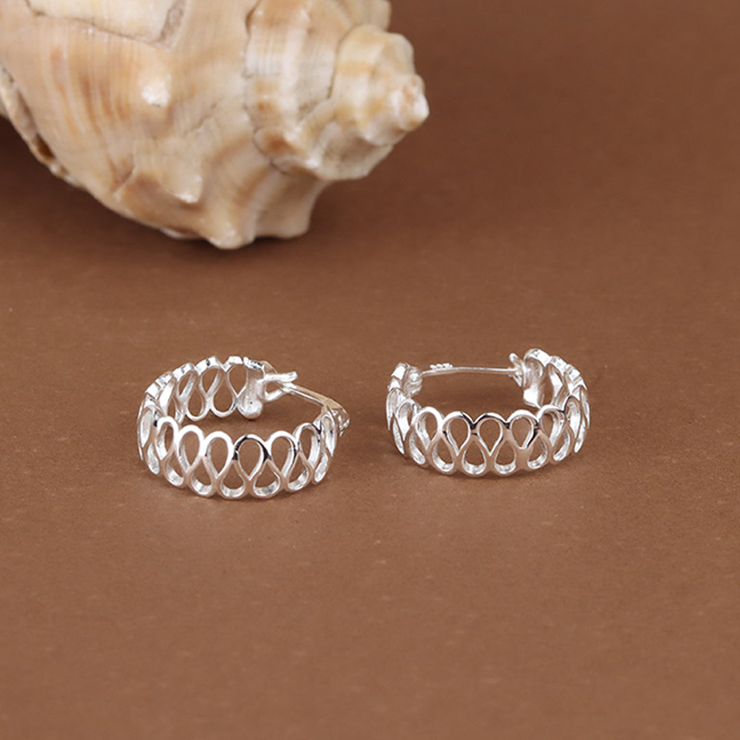 925 Sterling Silver Open Weave Hoop Earrings for Women