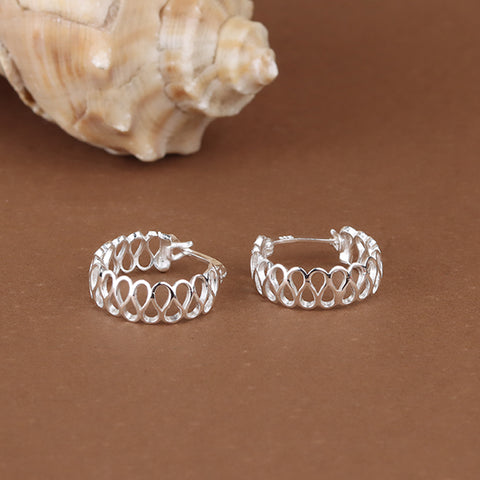 925 Sterling Silver Open Weave Hoop Earrings for Women