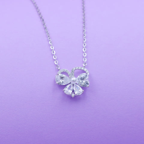 Sterling Silver Daily Ware Floral Pearl  Pendant Necklace for Women
