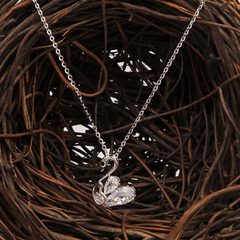 Sterling Silver Swan Design Cz Pendant With Chain