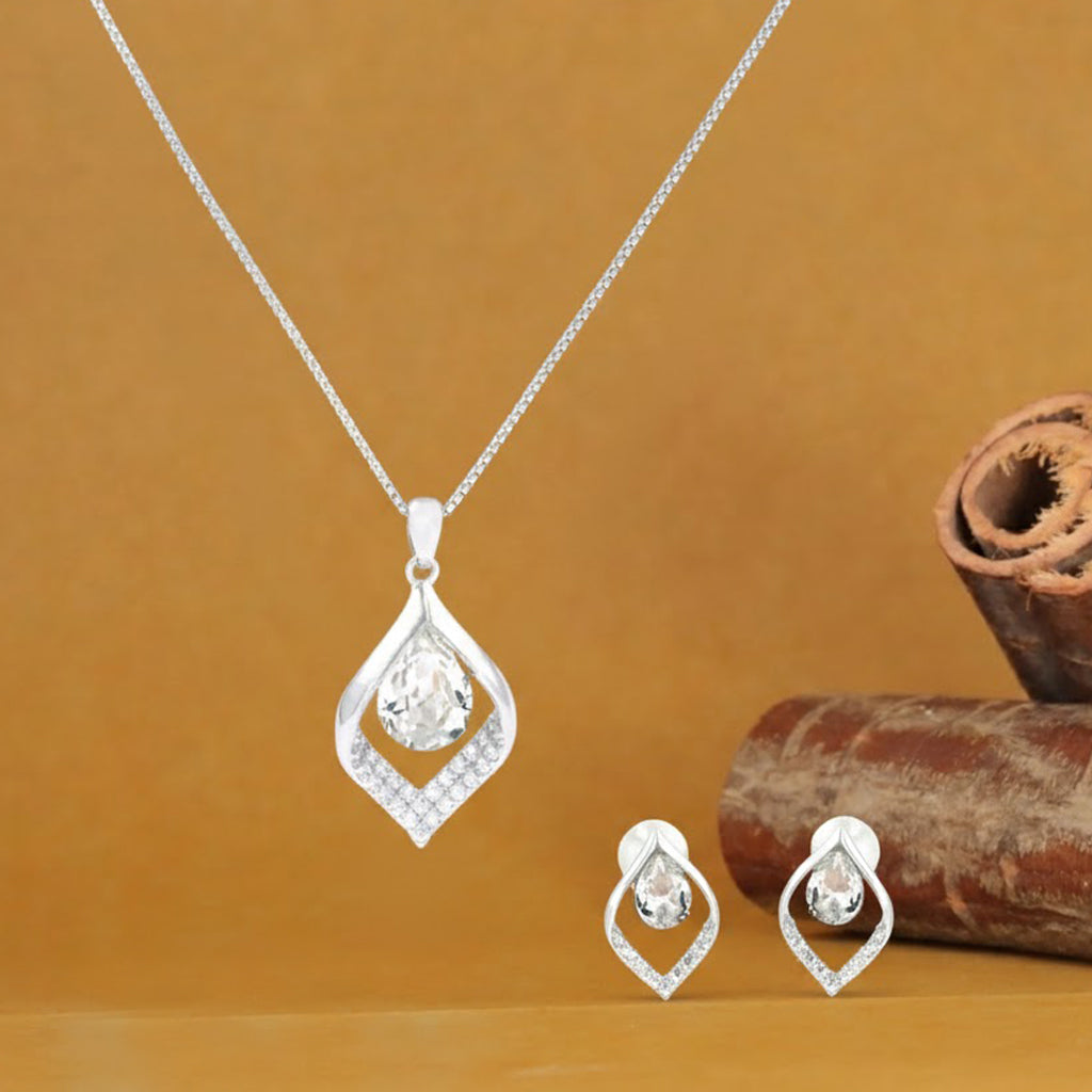 925 Sterling Silver Teardrop Pendant Necklace & Earrings Set for Women