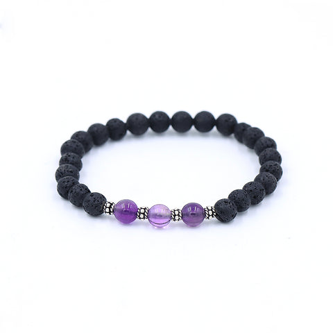 Purple and Lava Stone Stretch Bracelet in Sterling Silver
