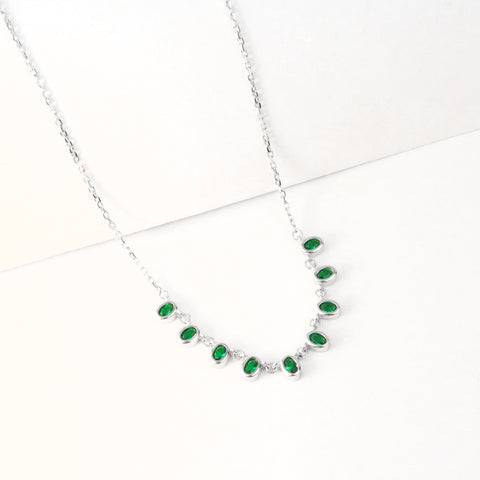 925 Sterling Silver Green Stone Pendant Chain for Women