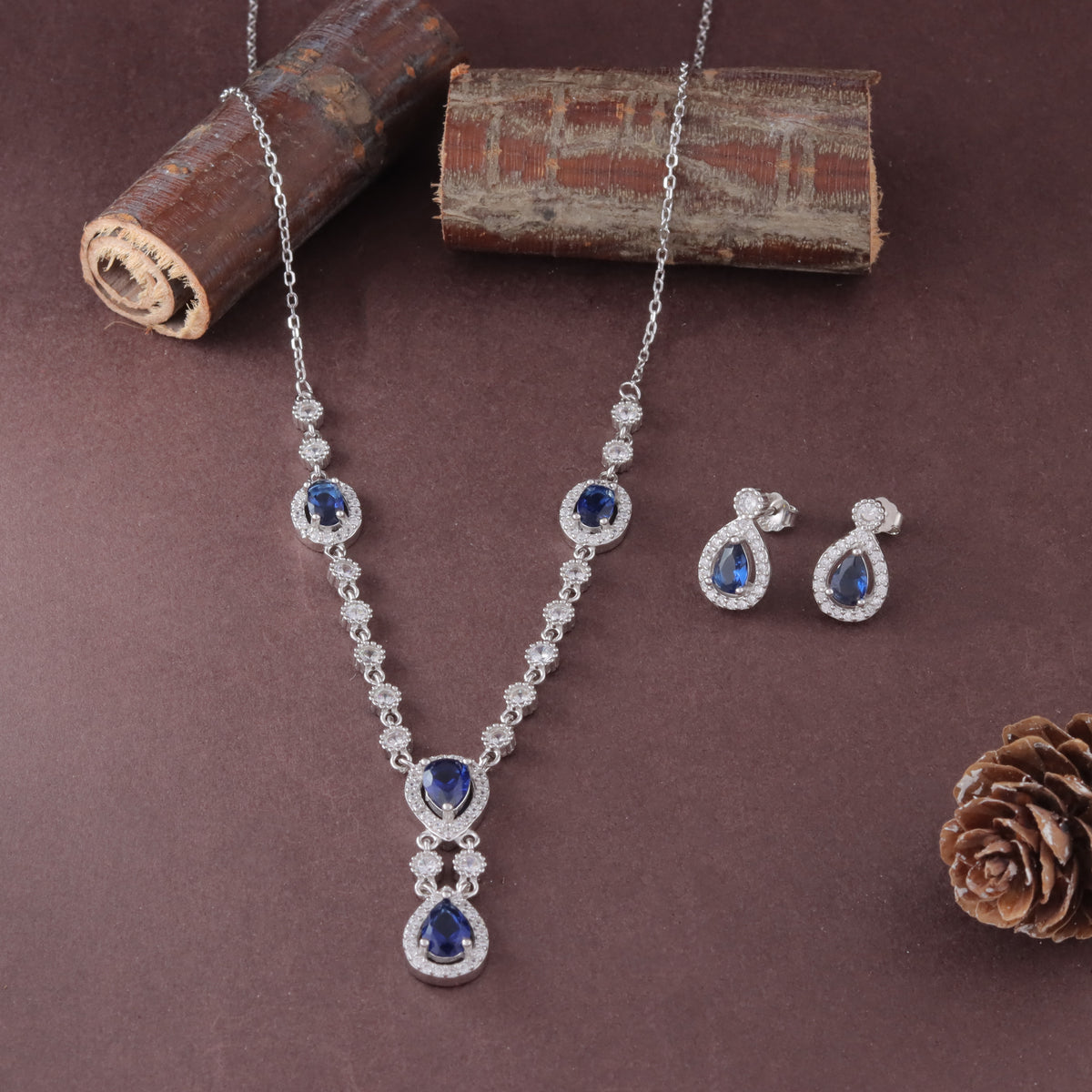Eri Silvers Sapphire Sparkle Necklace & Earring Set