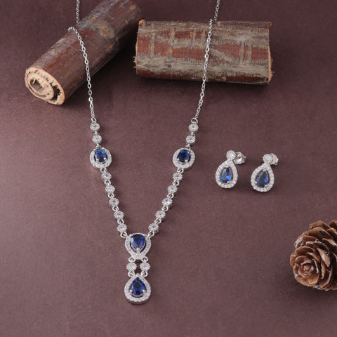 Eri Silvers Sapphire Sparkle Necklace & Earring Set