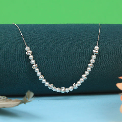 Silver Pearl With Vertical Beads Necklace