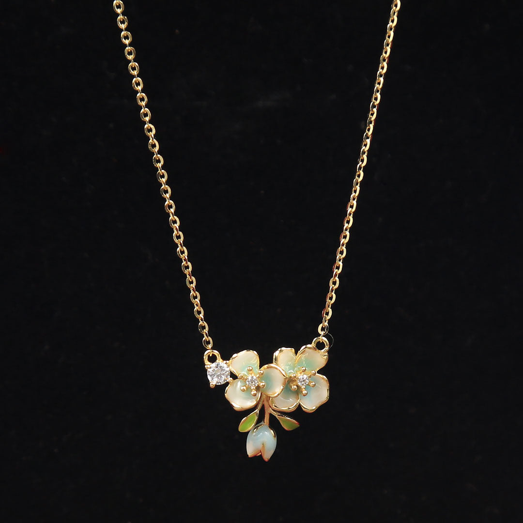 Gold Plated Sky Blue Dual Flower Pendant With Chain