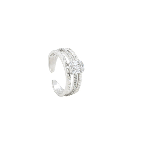 925 Sterling Silver-Plated Crystal Studded Adjustable Finger Ring