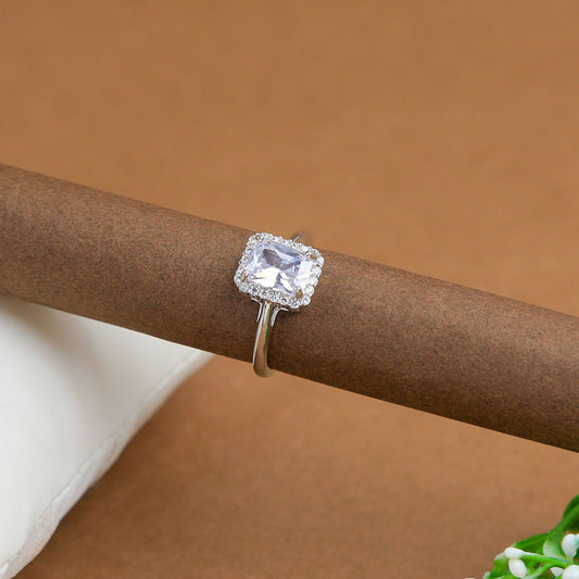 925 Sterling Silver Emerald Cut Diamond Ring