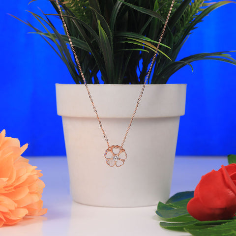 Rose Gold Rotating Flower Stud Mother Of Pearl Pendant With Chain