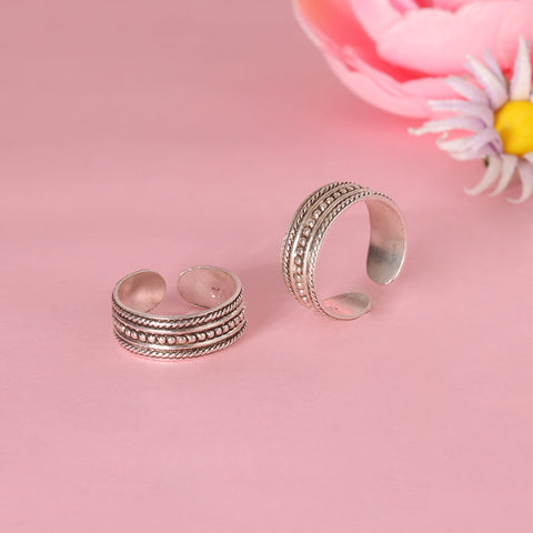 925 Sterling Silver Oxidized Dotted Toe Ring for Women