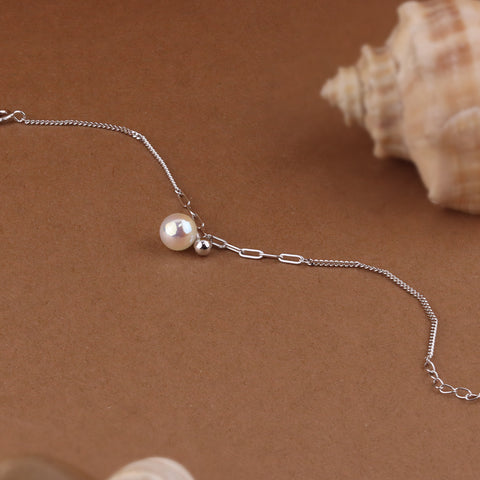 Silver Linked Chain Pearl Bracelet