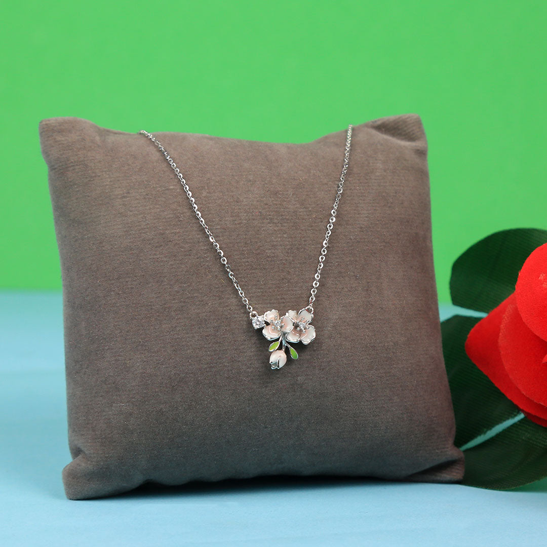 Sterling Silver Creamy Cherry With Cz Pendant With Chain