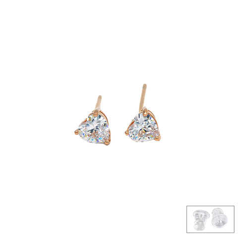 Rose Gold Three Prong Set Heart Earrings