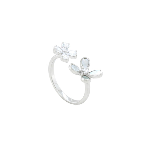 flower with White Stone-Studded Adjustable Finger Ring