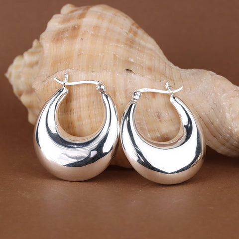 925 Silver Bold Oval Hoop Earrings for Women