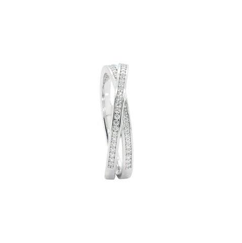 925 Sterling Silver Criss-Cross Diamond Band Ring for Women