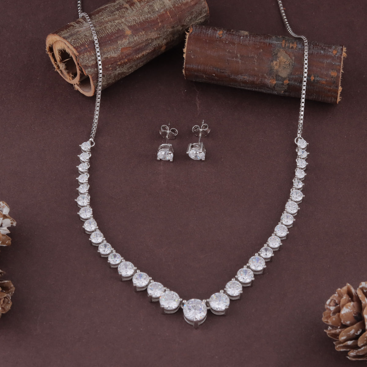 925 Sterling Silver Solitaire CZ Necklace & Earrings Set