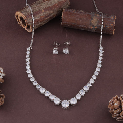 925 Sterling Silver Solitaire CZ Necklace & Earrings Set