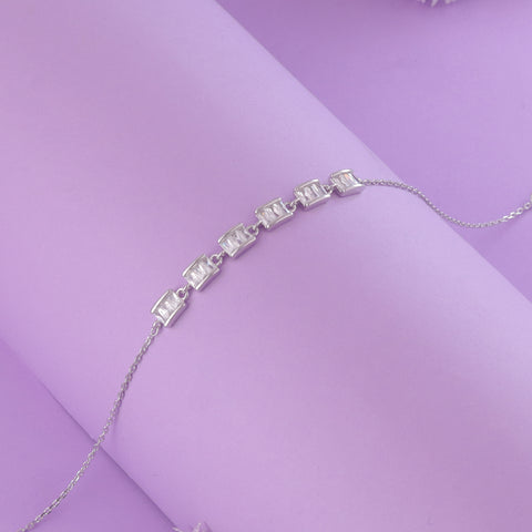 925 Stunning Silver  Baguette Shine Bracelet For Women