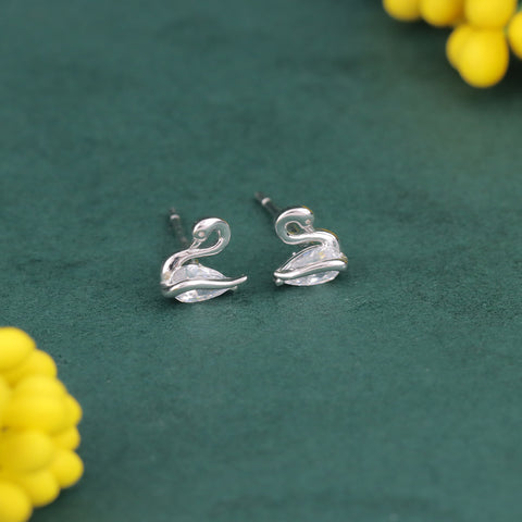 Elegant Swan CZ 925 Sterling Silver Stud Earrings