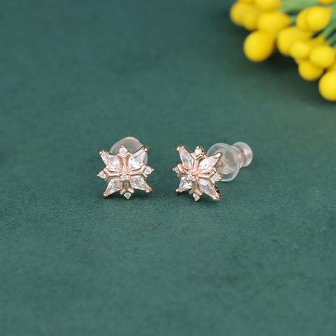 925 Sterling Silver CZ Solitaire Floral Stud Earrings