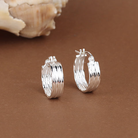 925 Silver Textured Ribbed Hoop Earrings for Women