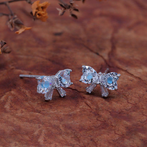 Sterling Silver Cubic Zirconia Ribbon Earrings