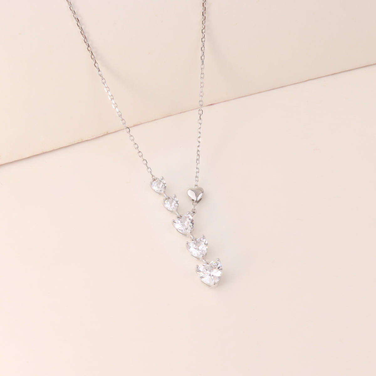 925 Sterling Silver Heart Drop Pendant Chain with Crystal Stones