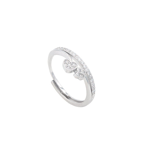 925  Silver Mini Flower With Heart Diamond Adjustable Ring