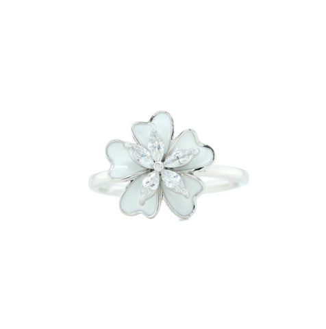 White Floral CZ Diamond Ring for Women