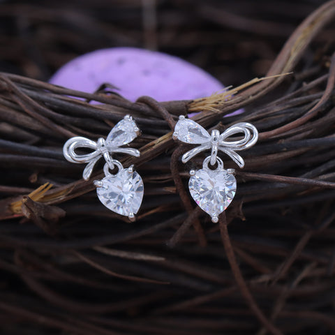 Cubic Zirconia Bow With Heart Stud Drop Earrings – Eri Silvers