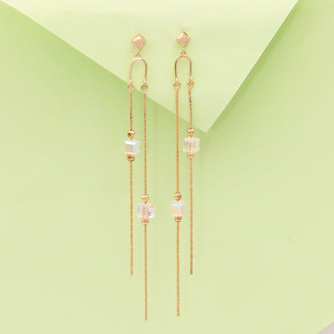 Gold Plated Hanging Color Change Cube Earrings