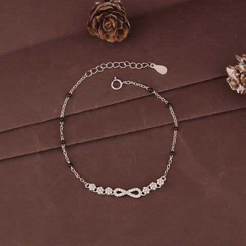925 Sterling Silver Infinity Floral Silver Mangalsutra Bracelet for Women