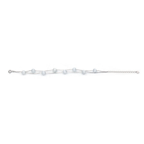 Silver opal stones link double layer bracelet
