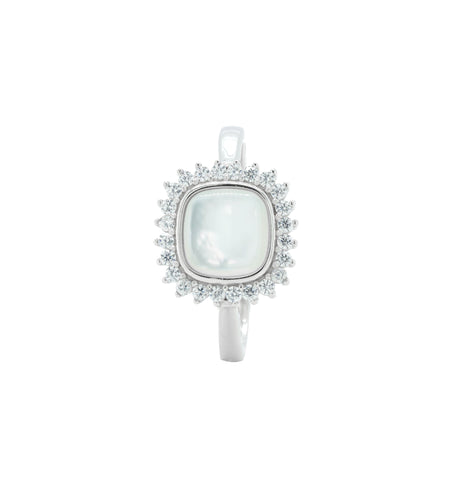925 Sterling Silver Mother of Pearl Diamond Ring for Women