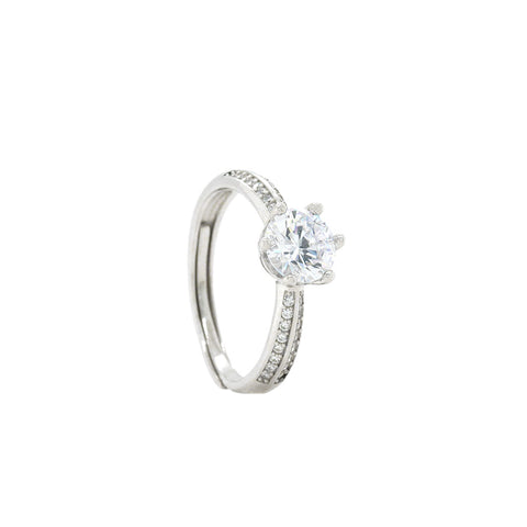 Silver-Toned Crystal Studded Designer Adjustable Finger Ring