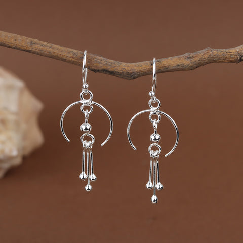 925 Sterling Silver Arc Tassel Drop Earrings