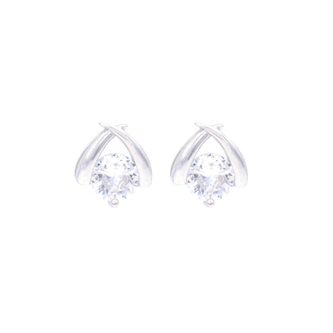Silver Classic Round Solitaire Stud Earrings