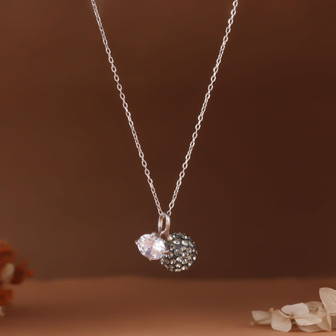 Silver round black shiny crystal cz rhinestone ball pendant with chain