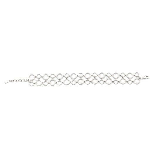 Sterling silver round with round diamonds studded link bracelet for women