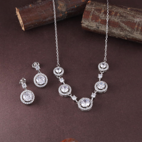 925 Sterling Silver CZ Bridal Necklace & Earrings Set