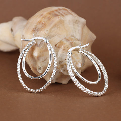 925 Sterling Silver Double Hoop Earrings for Women