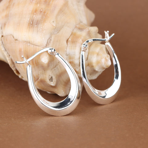 925 Sterling Silver U-Shaped Hoop Earrings for Women