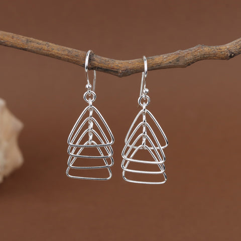 925 Sterling Silver Geometric Triangle Drop Earrings