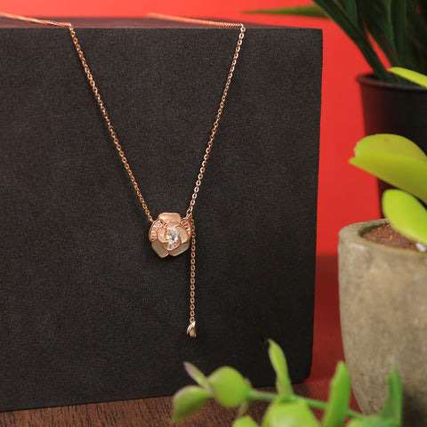 Rose Gold Rose Flower Mother of Pearl Pendant With Chain