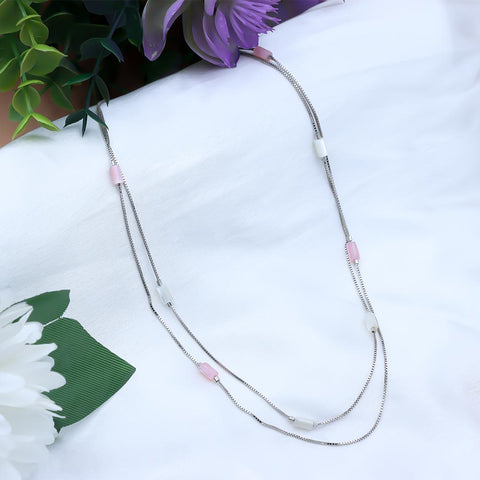 Pink and white mother of pearl silver chain