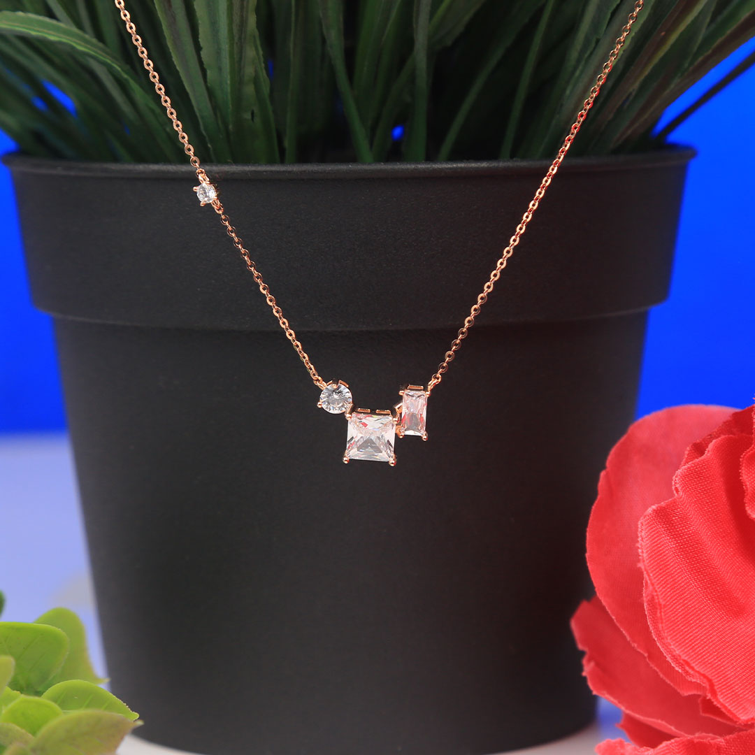 Rose Gold Dual Square Round Pendant With Chain