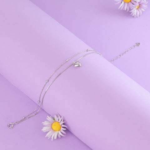 925 Stunning Double Chain Heart Charm Bracelet For Girl